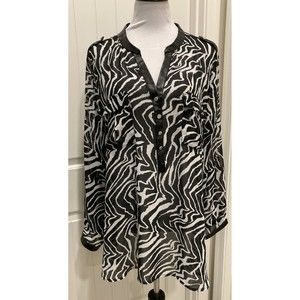 NY Collection Woman Semi Sheer Zebra Print Top SZ 3X